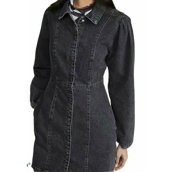 Free People Dresses & Skirts - Free People Long Denim Jacket Slim Fitted Distress